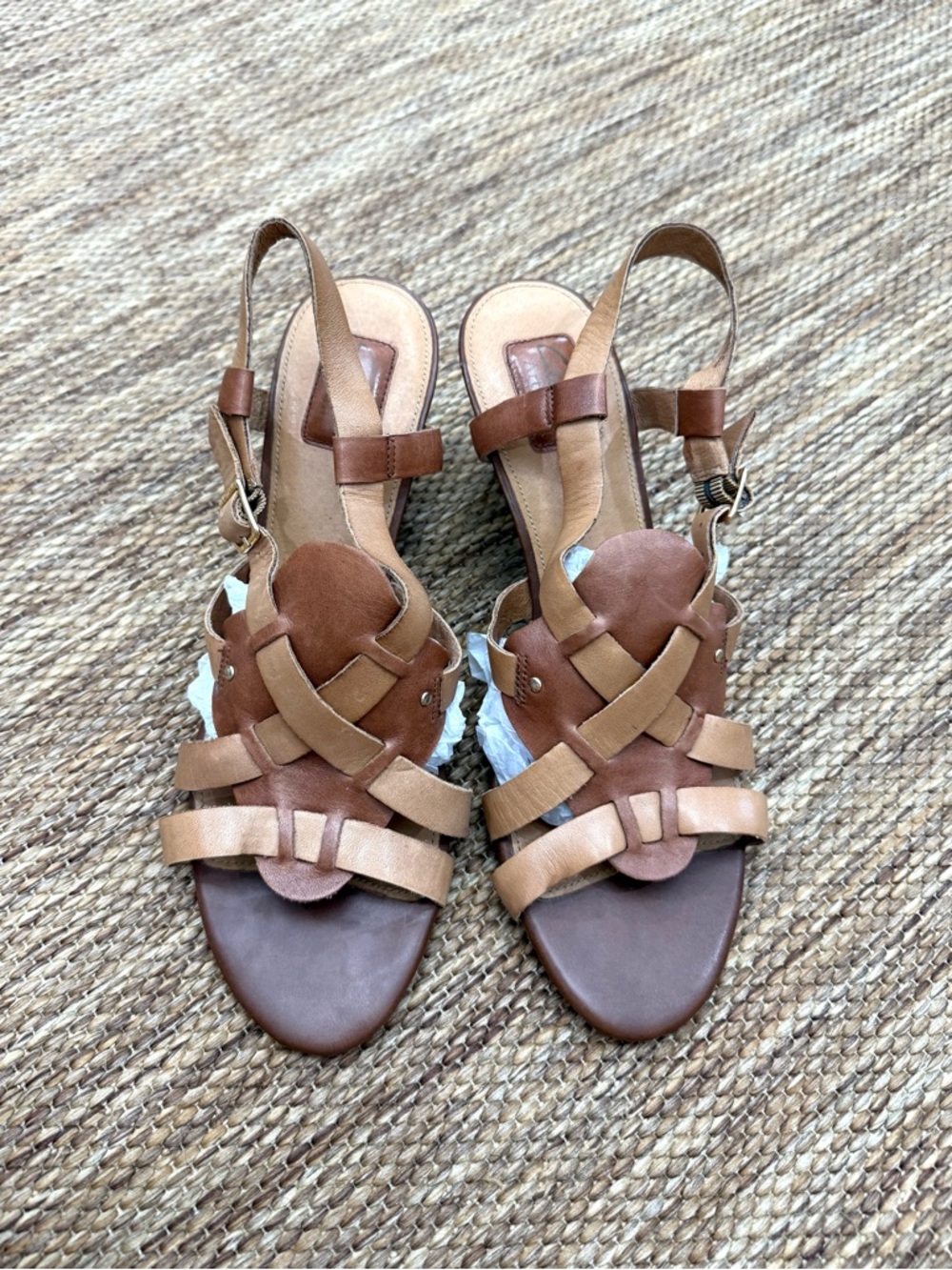 Clarks Artisan Active Air Tan Open Toe Ankle Strap Heeled Leather Sandals 10M
